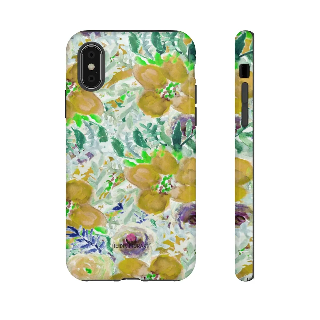 Yellow Floral Designer Tough Cases, Flower Print Best iPhone Samsung Case-Made in USA