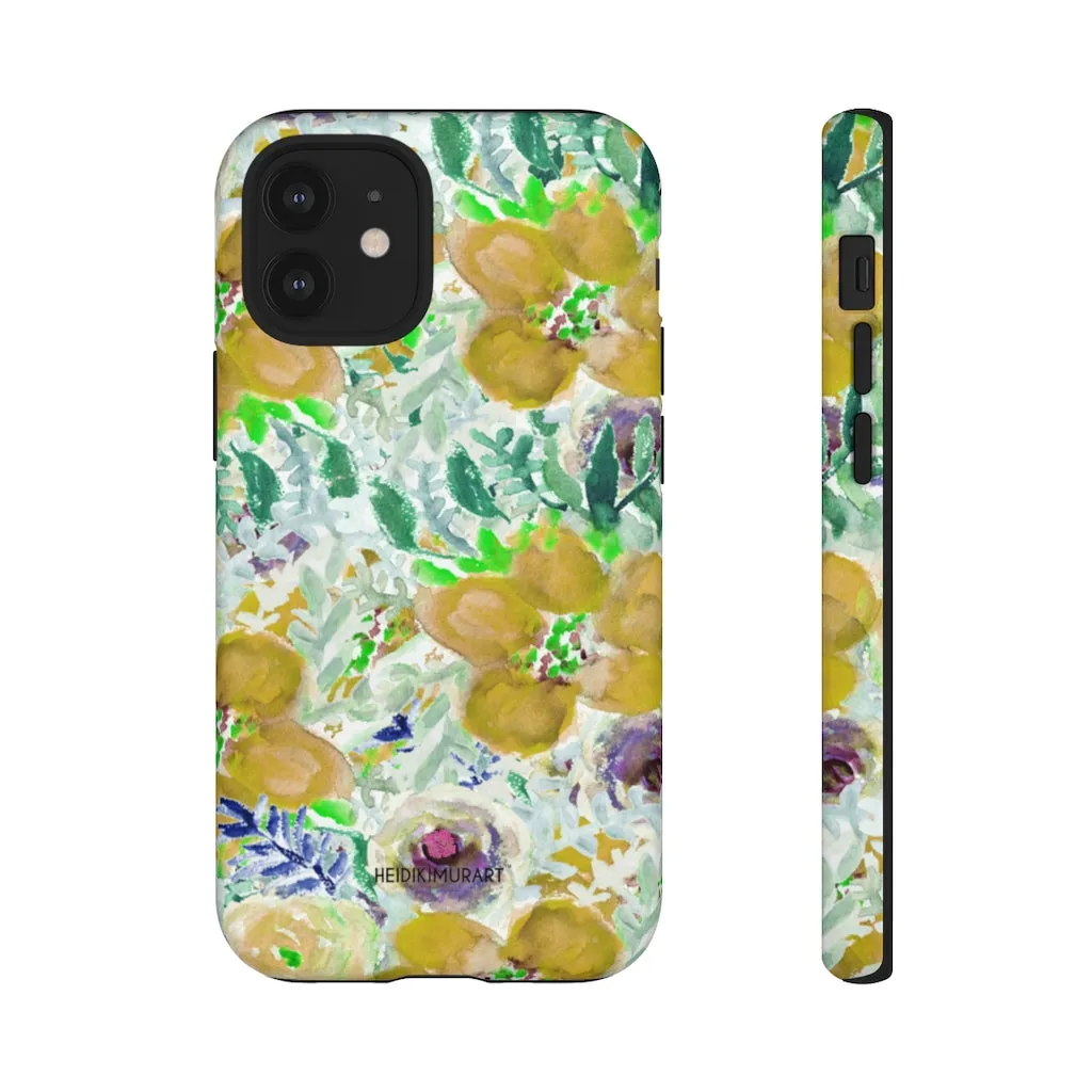 Yellow Floral Designer Tough Cases, Flower Print Best iPhone Samsung Case-Made in USA