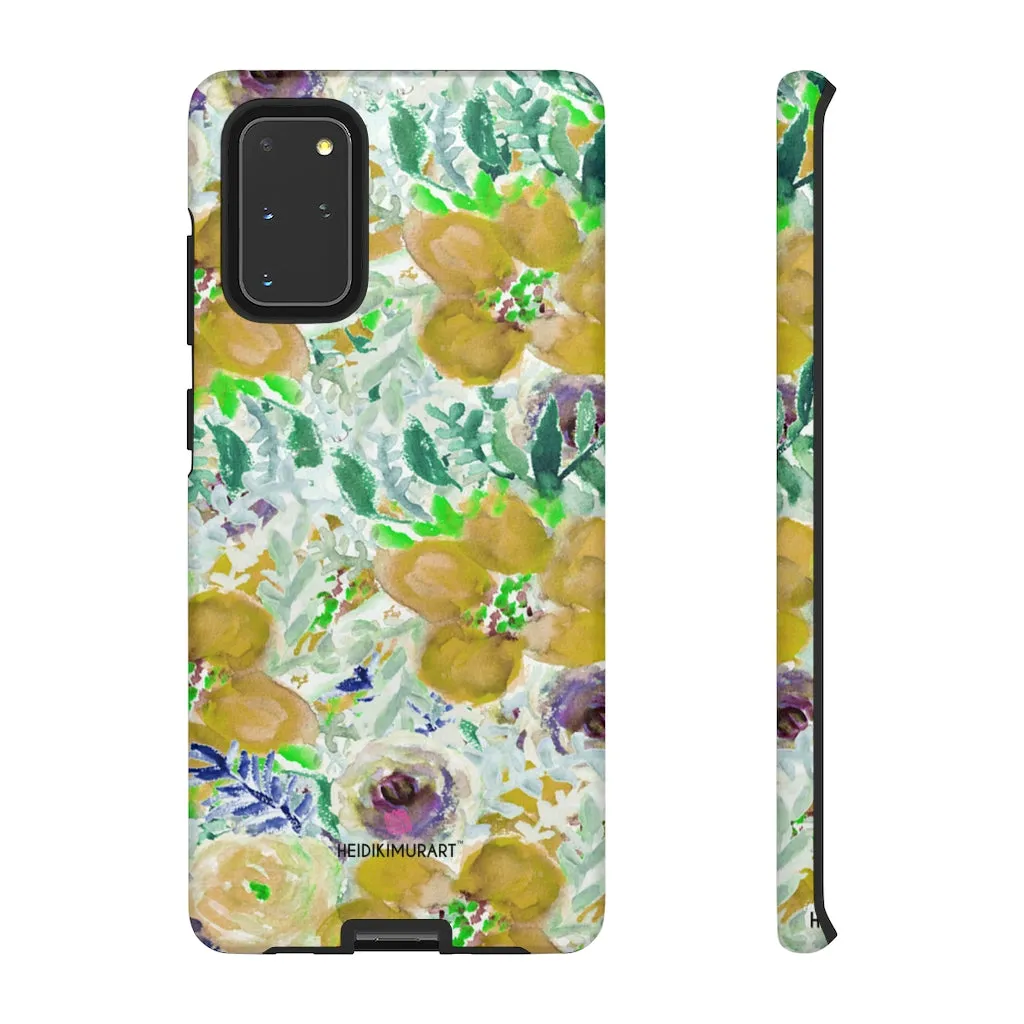 Yellow Floral Designer Tough Cases, Flower Print Best iPhone Samsung Case-Made in USA