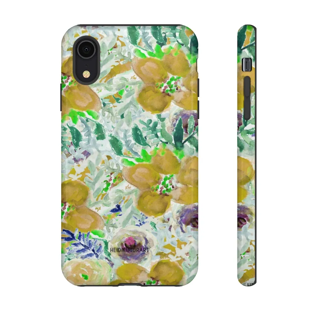 Yellow Floral Designer Tough Cases, Flower Print Best iPhone Samsung Case-Made in USA