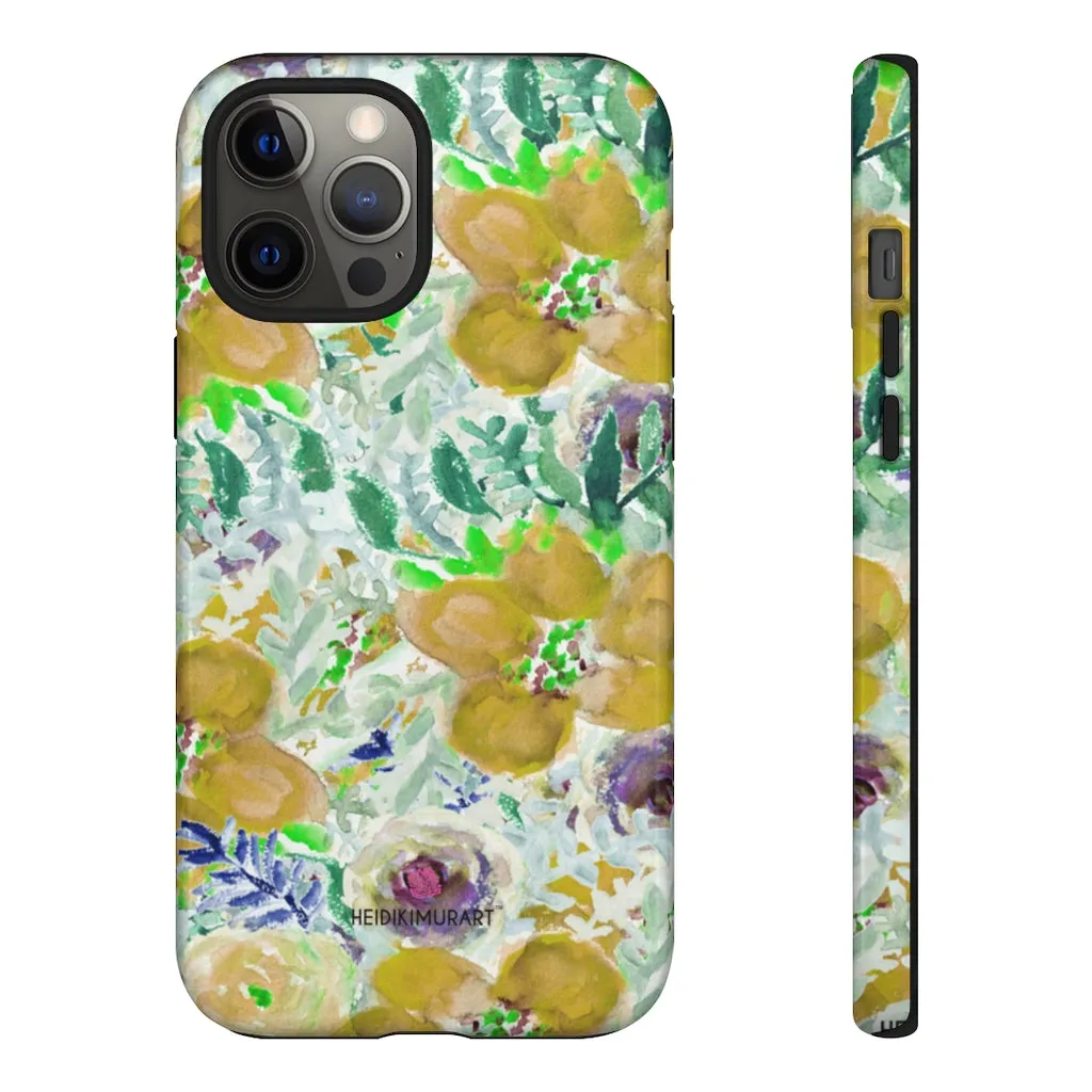 Yellow Floral Designer Tough Cases, Flower Print Best iPhone Samsung Case-Made in USA