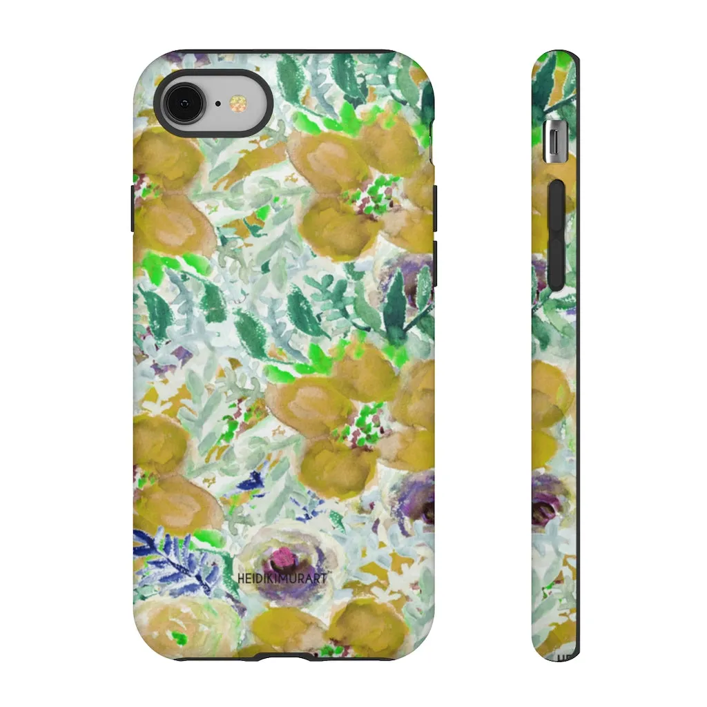 Yellow Floral Designer Tough Cases, Flower Print Best iPhone Samsung Case-Made in USA