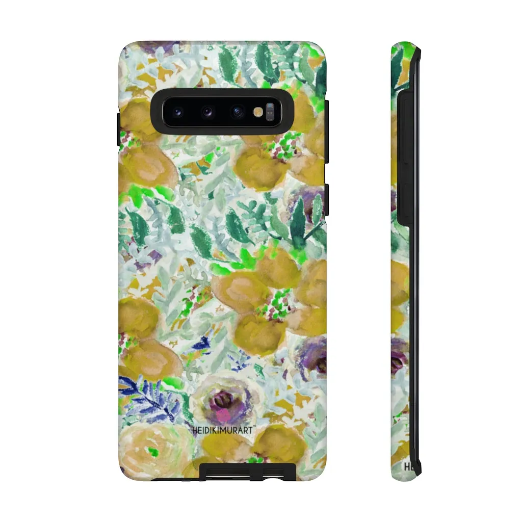 Yellow Floral Designer Tough Cases, Flower Print Best iPhone Samsung Case-Made in USA