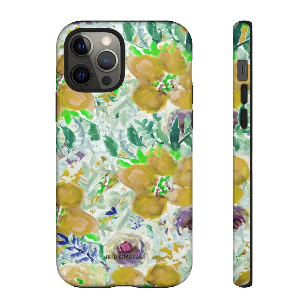 Yellow Floral Designer Tough Cases, Flower Print Best iPhone Samsung Case-Made in USA