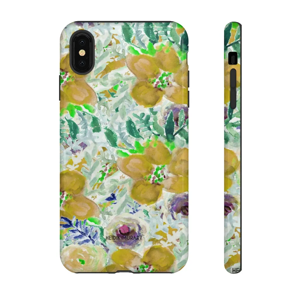 Yellow Floral Designer Tough Cases, Flower Print Best iPhone Samsung Case-Made in USA