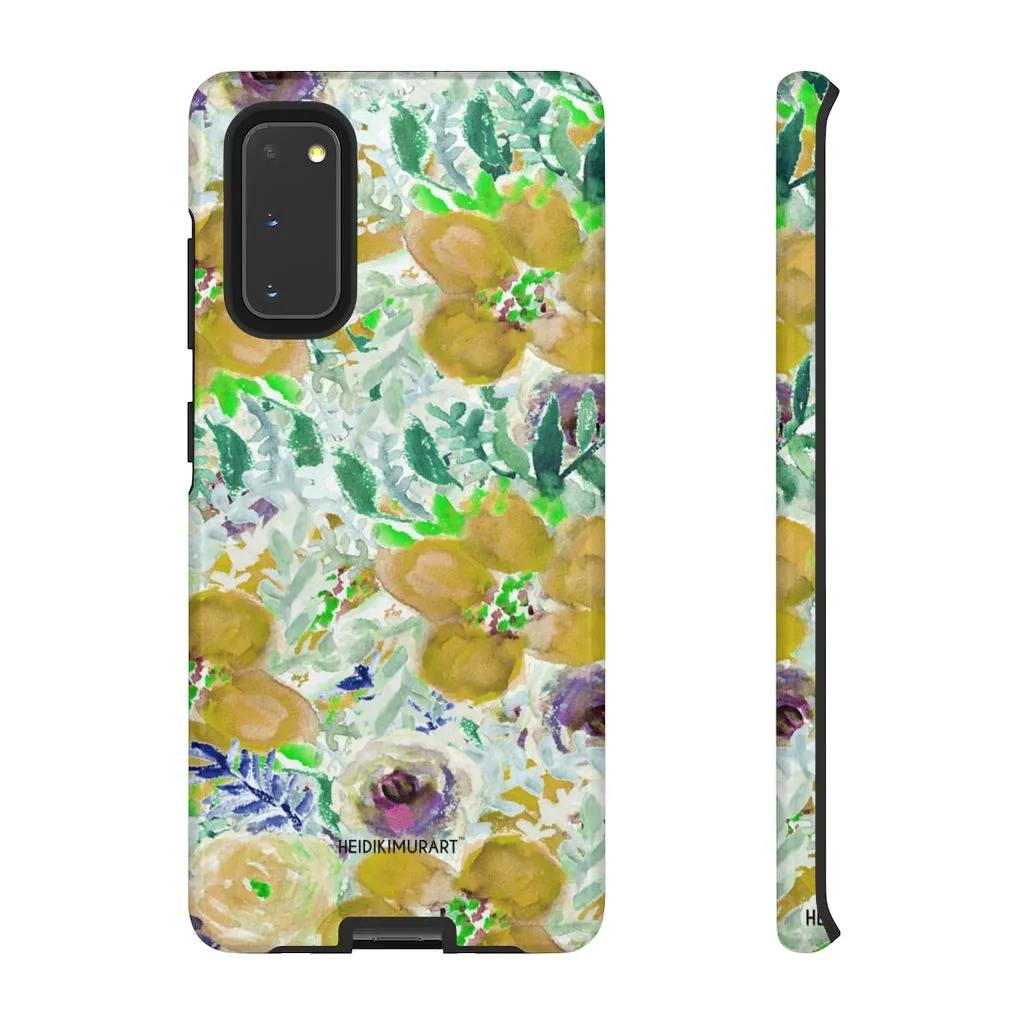 Yellow Floral Designer Tough Cases, Flower Print Best iPhone Samsung Case-Made in USA