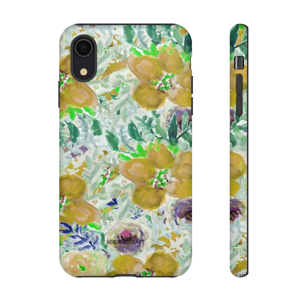 Yellow Floral Designer Tough Cases, Flower Print Best iPhone Samsung Case-Made in USA