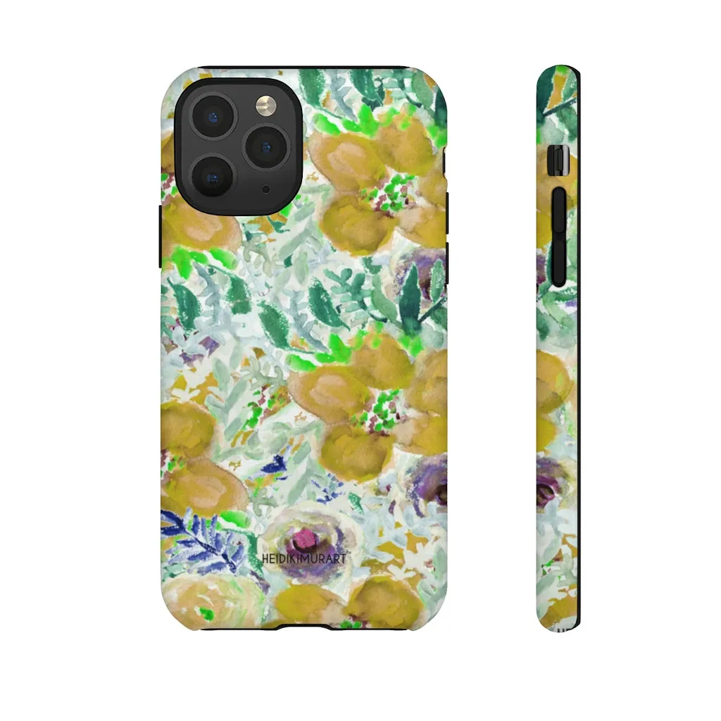 Yellow Floral Designer Tough Cases, Flower Print Best iPhone Samsung Case-Made in USA