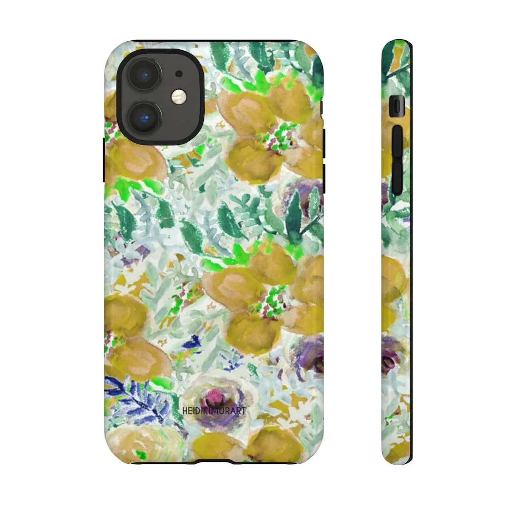 Yellow Floral Designer Tough Cases, Flower Print Best iPhone Samsung Case-Made in USA