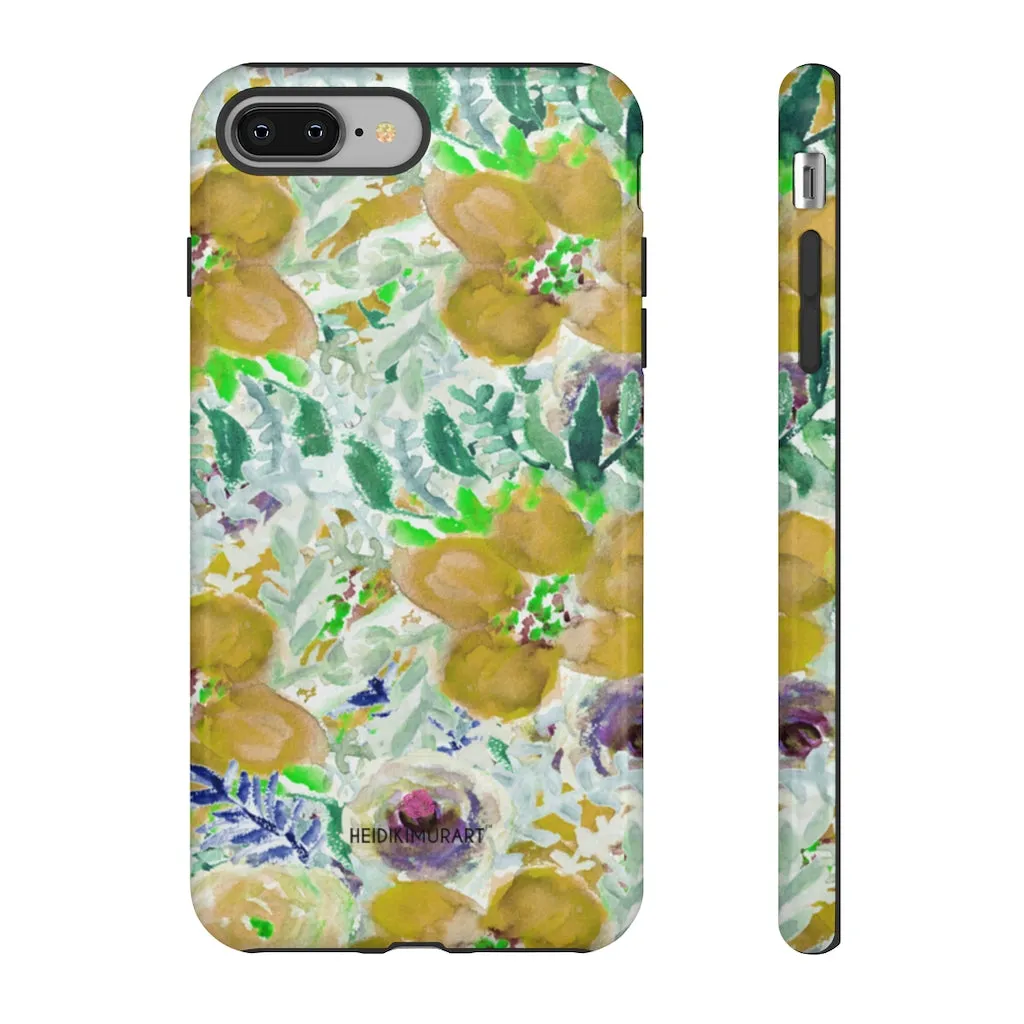 Yellow Floral Designer Tough Cases, Flower Print Best iPhone Samsung Case-Made in USA