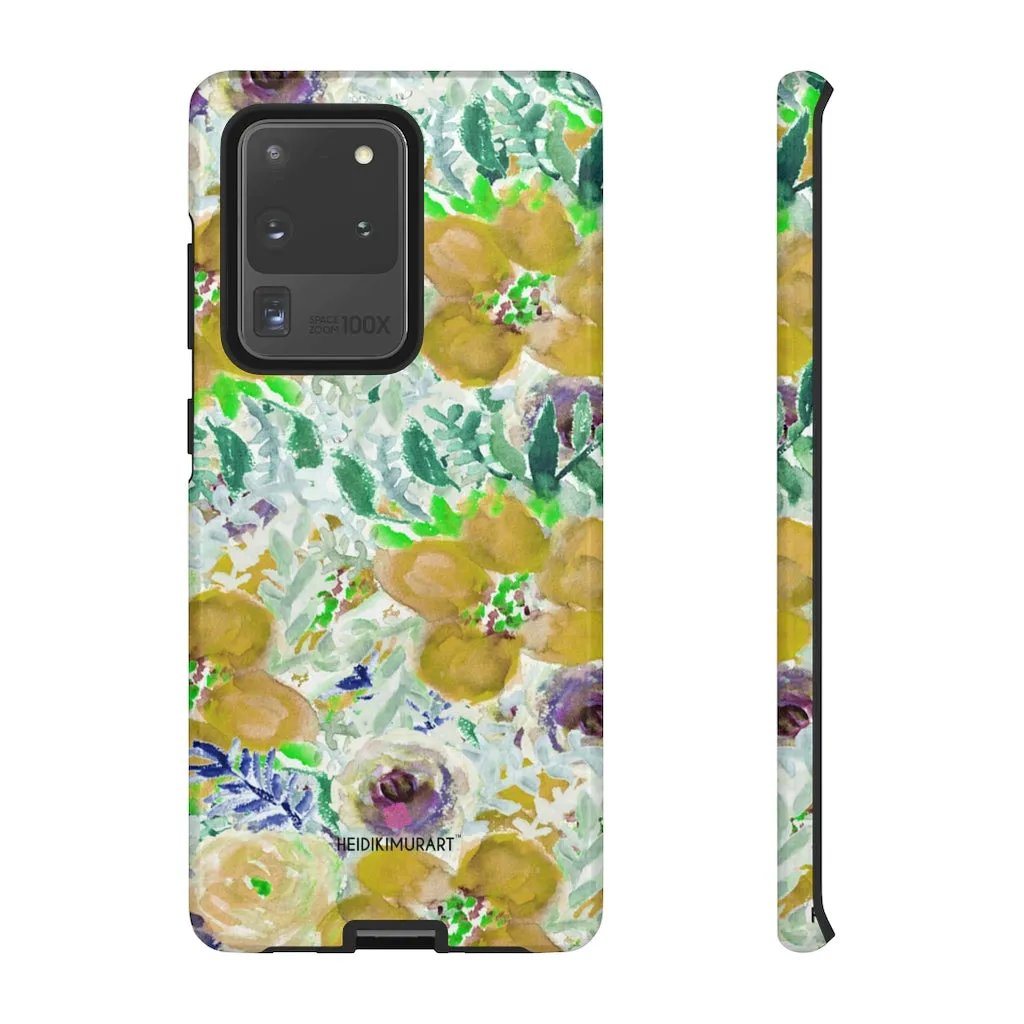 Yellow Floral Designer Tough Cases, Flower Print Best iPhone Samsung Case-Made in USA