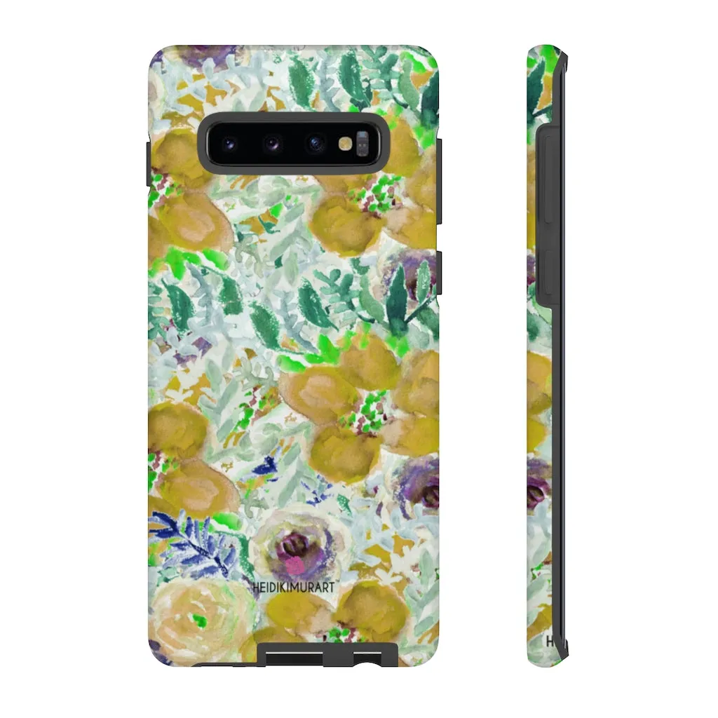 Yellow Floral Designer Tough Cases, Flower Print Best iPhone Samsung Case-Made in USA