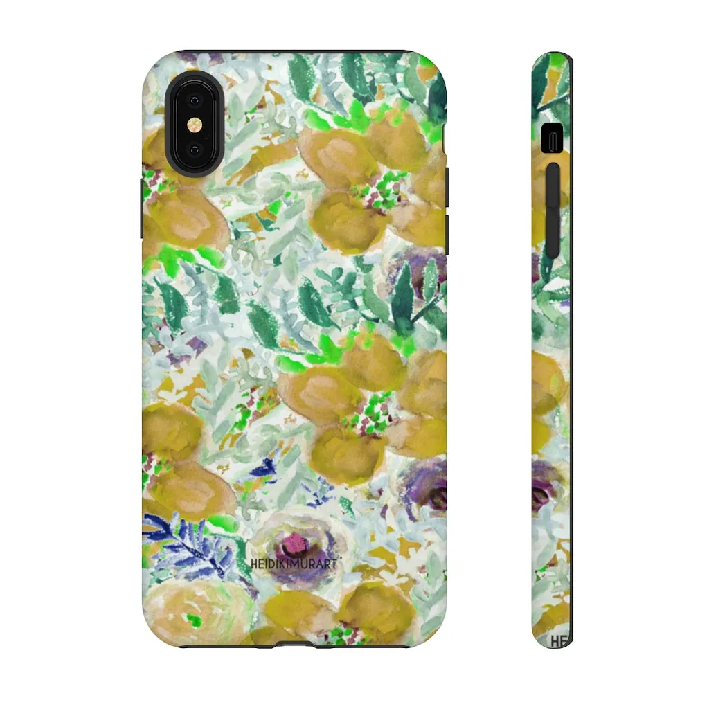 Yellow Floral Designer Tough Cases, Flower Print Best iPhone Samsung Case-Made in USA